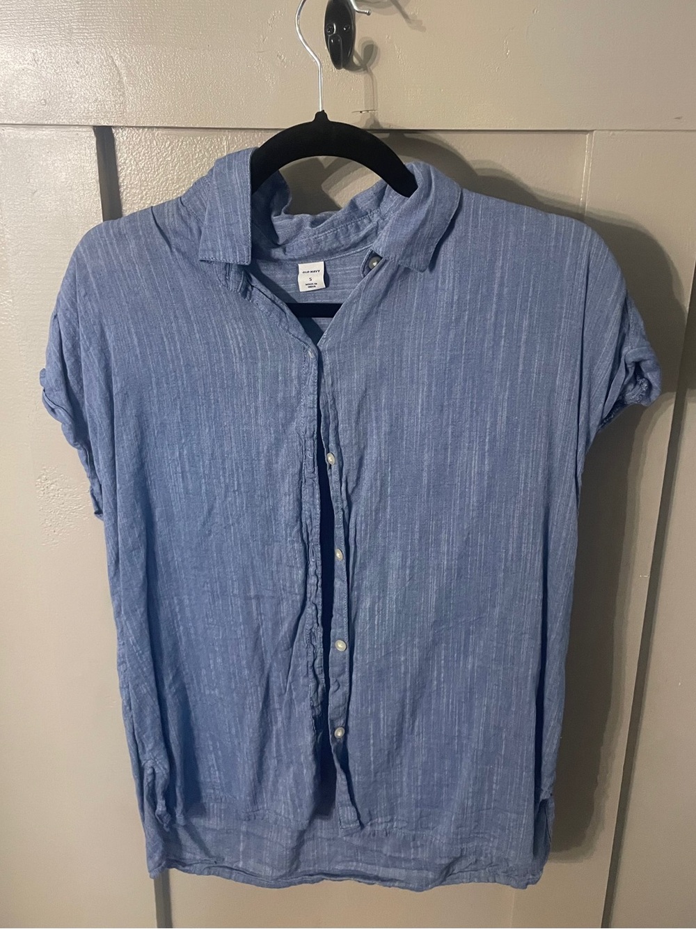 Old Navy Blue Short-Sleeve Button-Down Shirt -  S